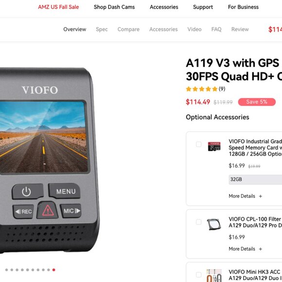 Viofo A119 V3 Quad HD+ Car Dash Cam - Picture 1 of 3